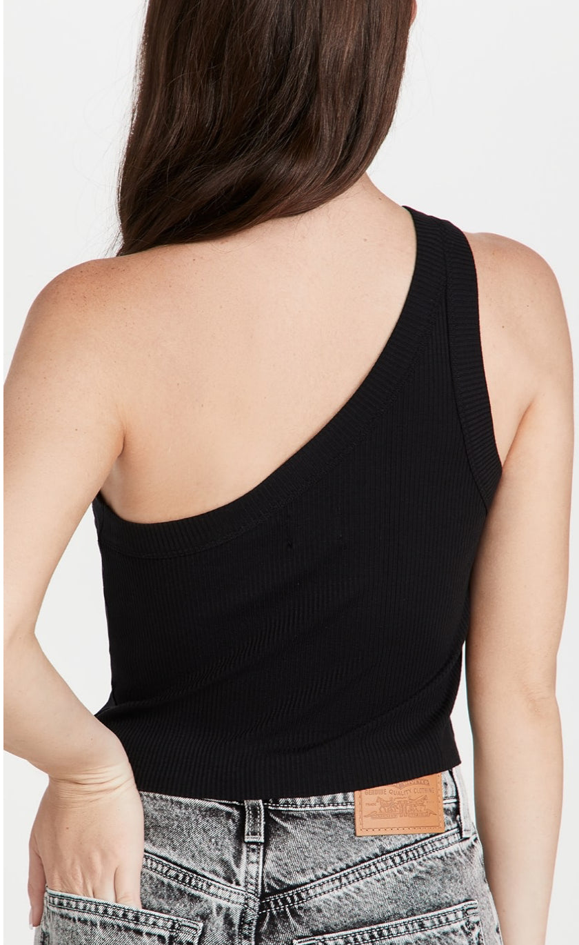 WSLY Rivington Cropped One Shoulder Tank - Black