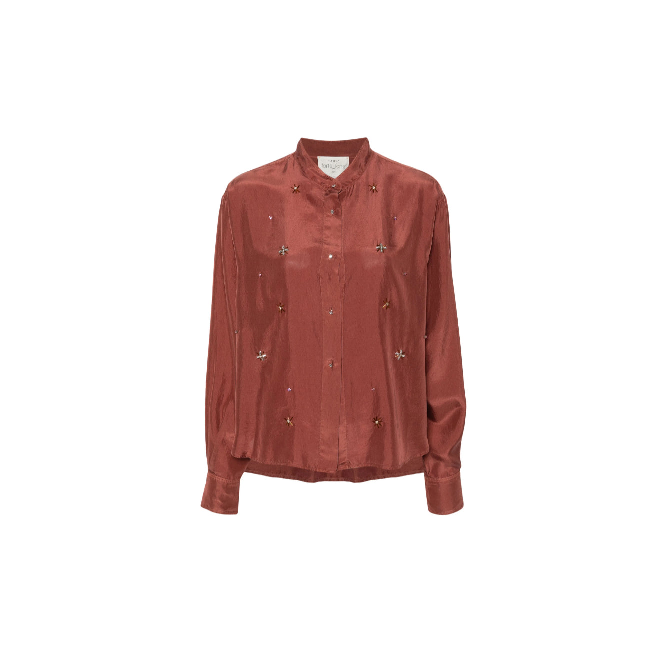 forte_forte Silk Habotai Grandfather Shirt with Crystals - Cacao