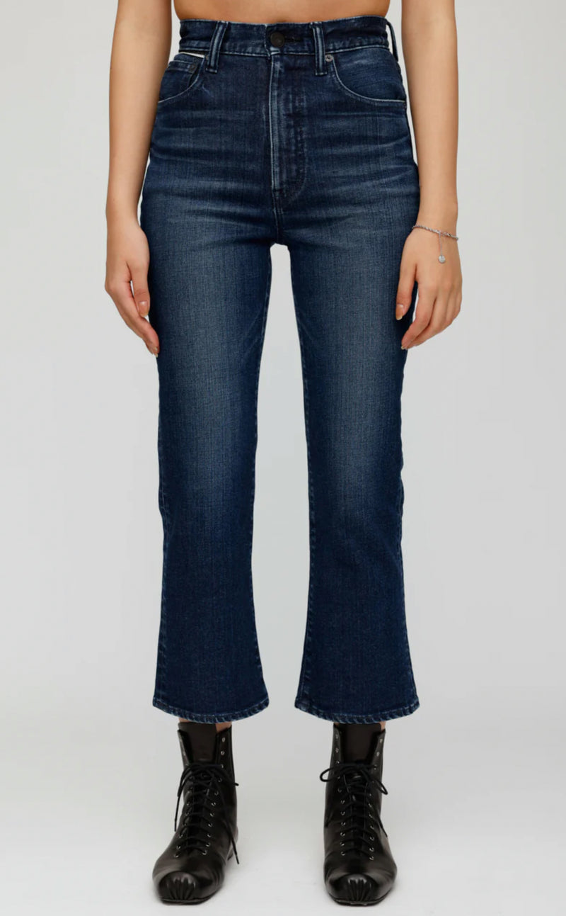 Moussy Vintage Emma Cropped Flare Jeans - Dark Blue