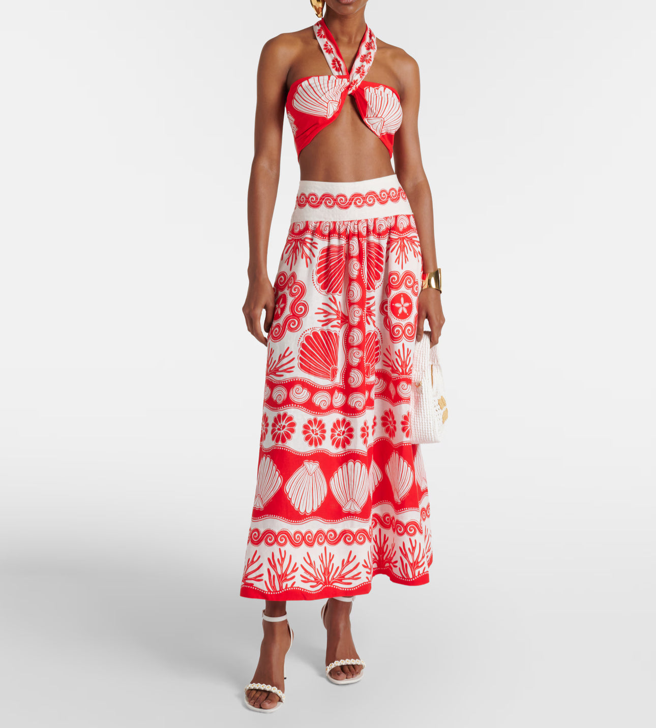 FARM RIO Red Ainika Shell Skirt