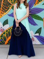 Sail to Sable Emma Pleated Maxi Dress - Beach Glass/Navy