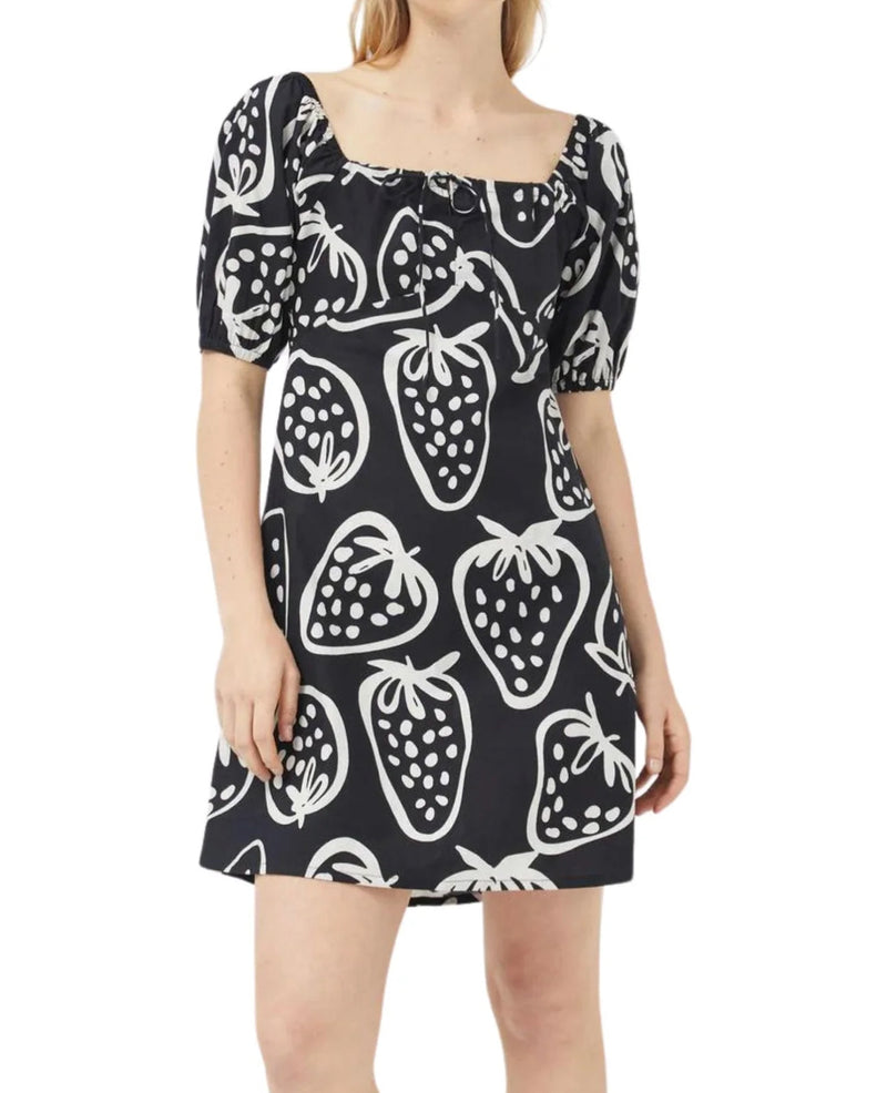 Compañia Fantastica Short Strawberry Print Dress - Black/White