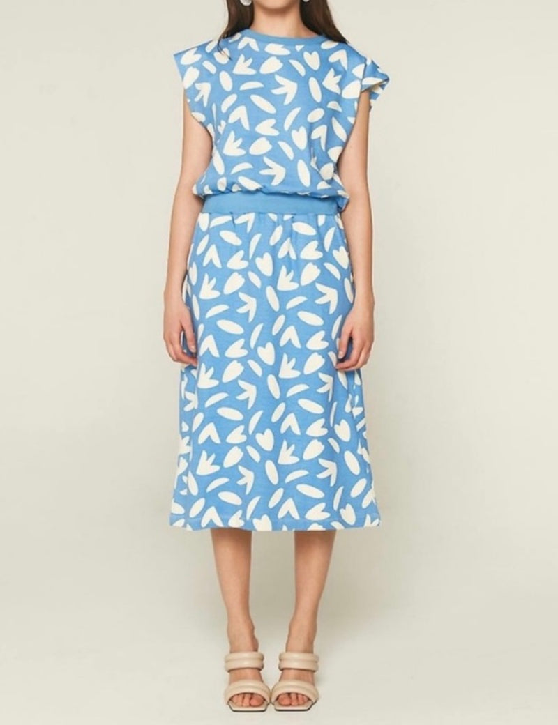 Compañia Fantastica Petal Floral Print Plush Midi Dress - Blue/White