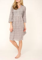 At Last... Annabel Cotton Kaftan/Tunic - Fresh Taupe & White