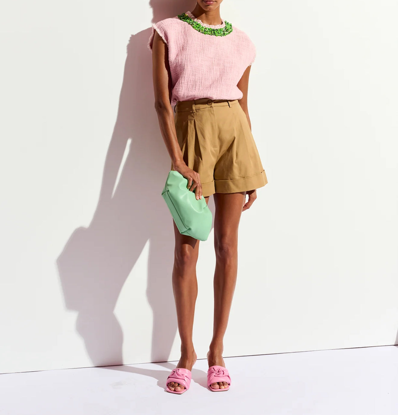 Essentiel Antwerp Faint Wide Leg Shorts - Oat Cappuccino