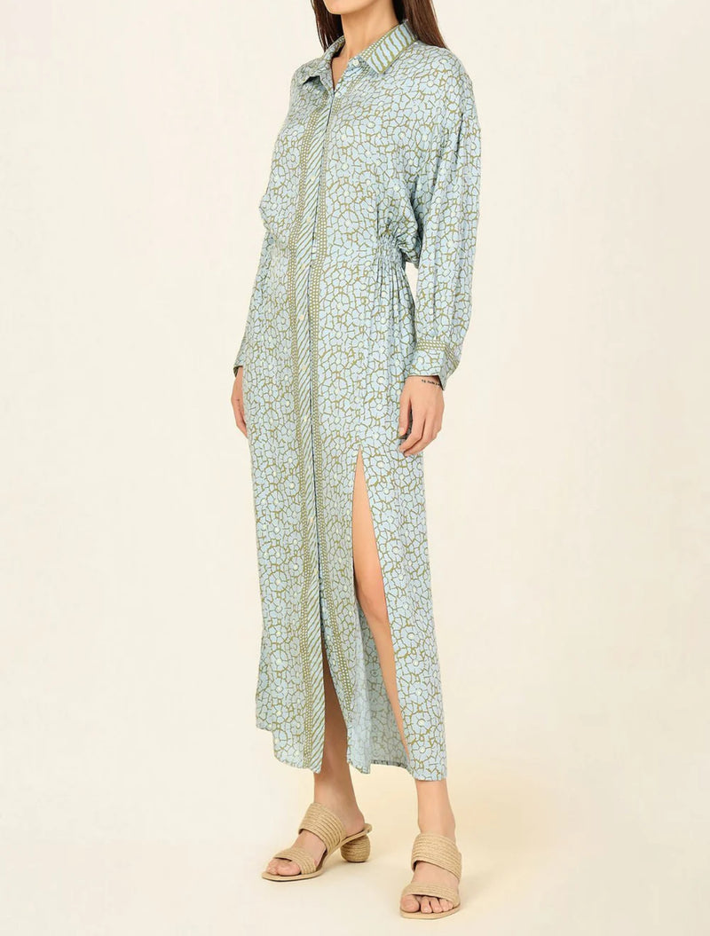 Omika Simone Long Sleeve Slit Maxi Shirt Dress - Olivia Surf