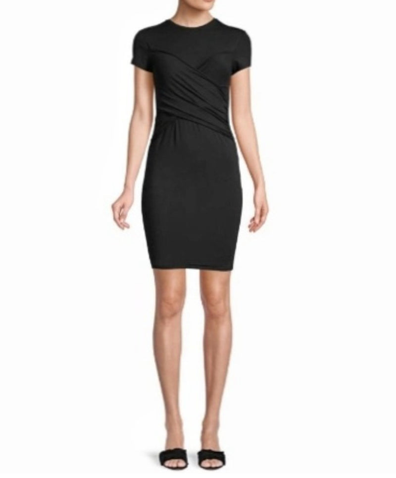 ATM Pima Cotton Stretch Cross Front T-Shirt Dress - Black
