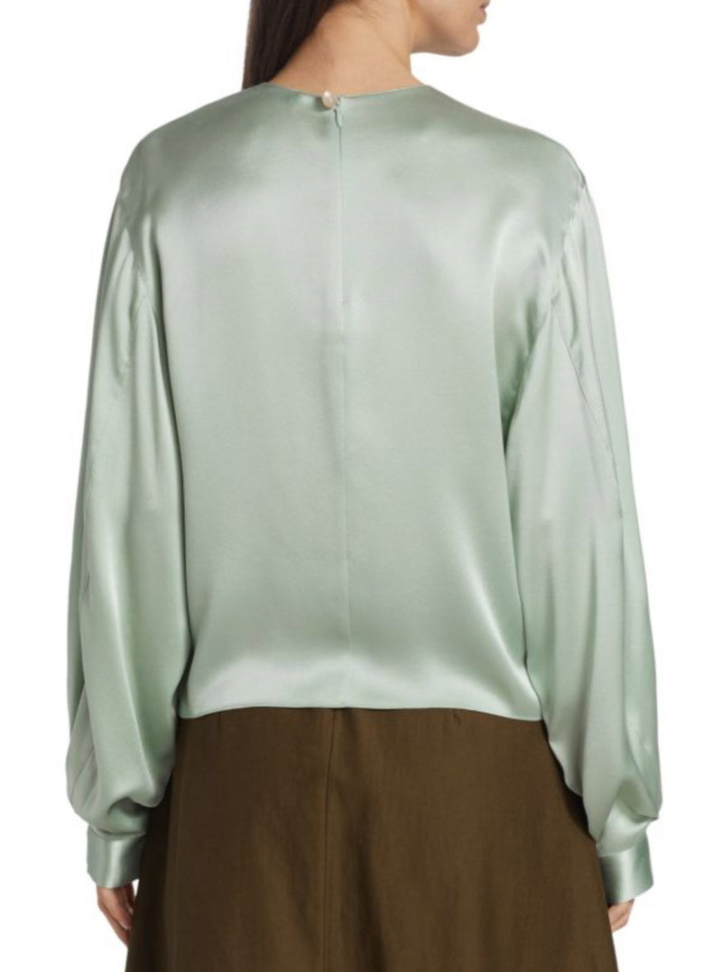 Vince Bishop Sleeve Satin Blouse - Green