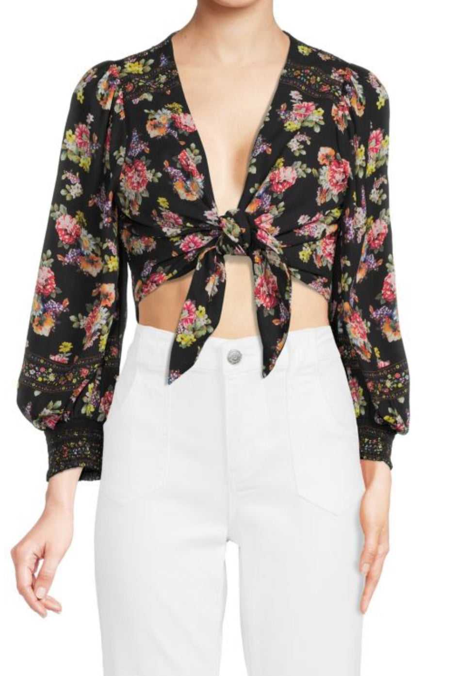 Alice + Olivia Balloon Sleeve Crop Top - Magnolia Floral