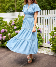 Sail To Sable Chambray Cinched Waist Midi Dress