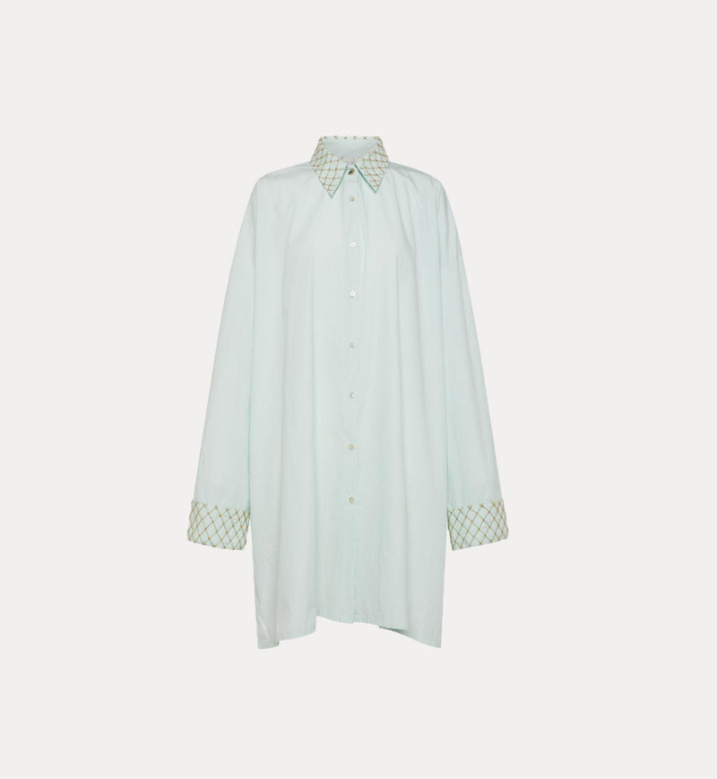 forte_forte Beaded Embroidered Detail Oversized Shirt Dress