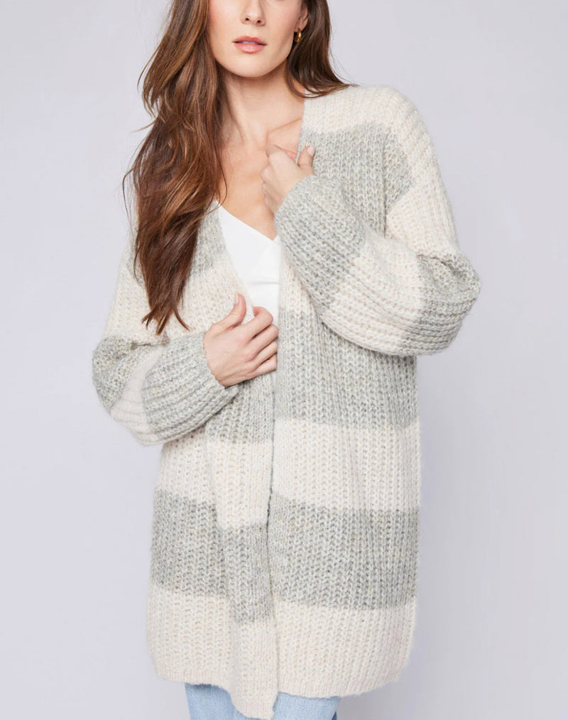 Gentle Fawn Enid Oversized Striped Cardigan - Heather Taupe