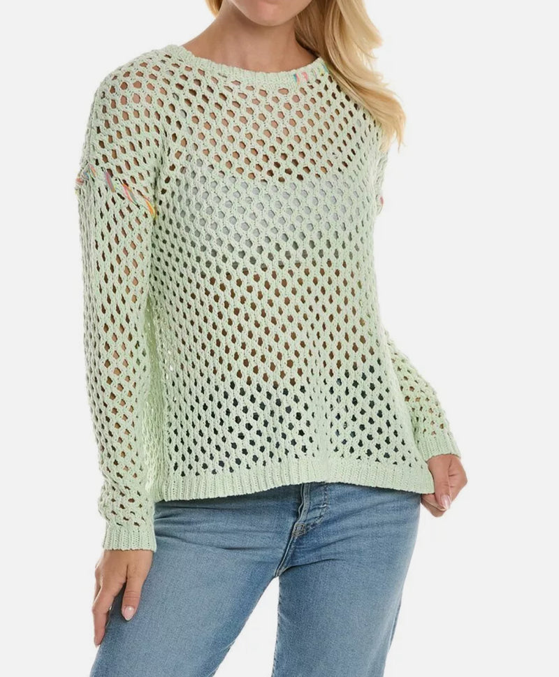 Lisa Todd Twister Open-Stitch Crewneck Sweater - Sour Apple