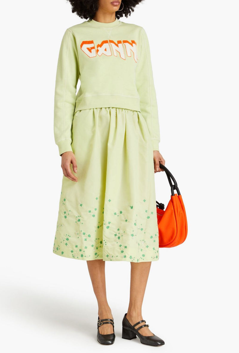 GANNI Taffeta Embroidered Skirt - Lily Green