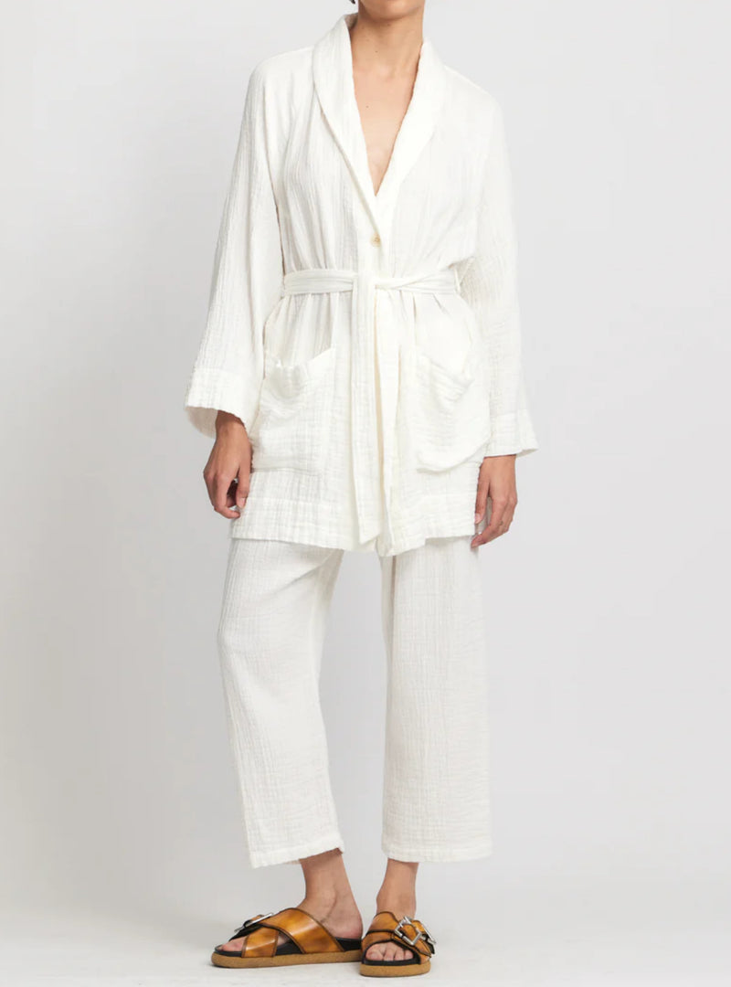 Raquel Allegra Cotton Gauze Medley Robe - Cream