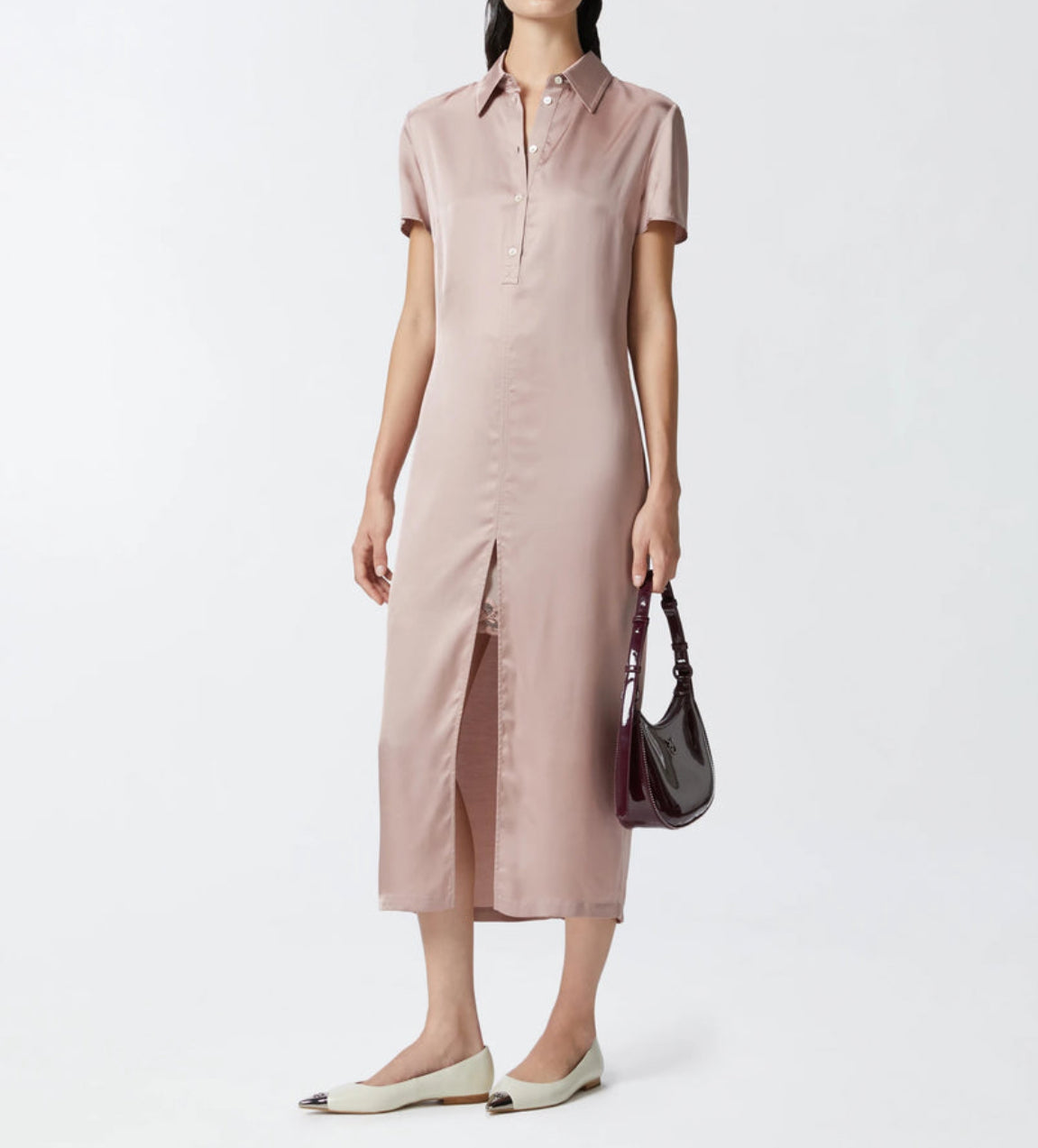 PINKO Washed Satin Polo Dress - Zephyr Pink