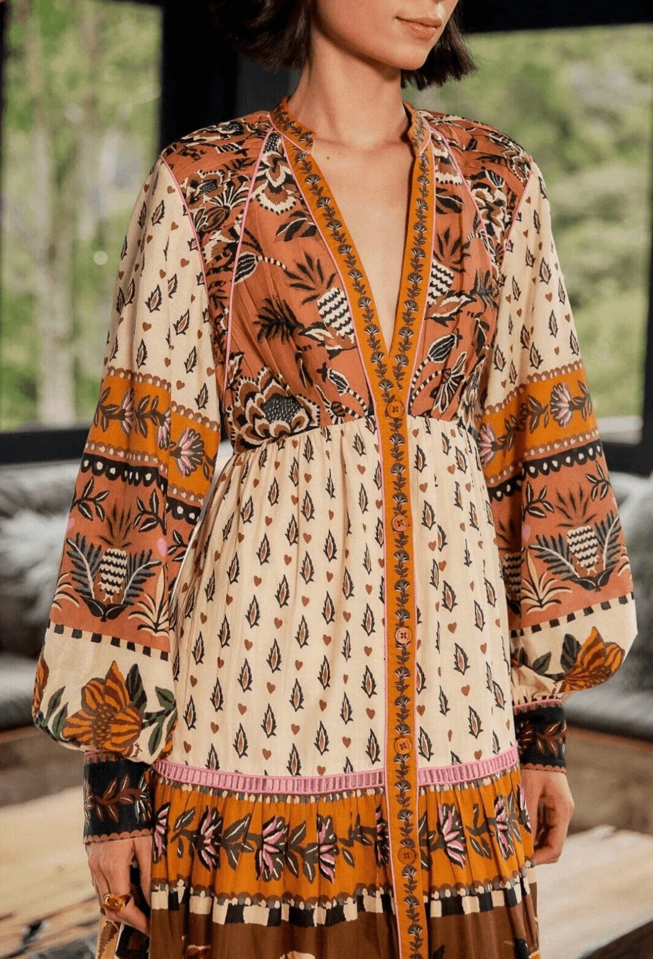FARM Rio Annika Floral Dress - Beige