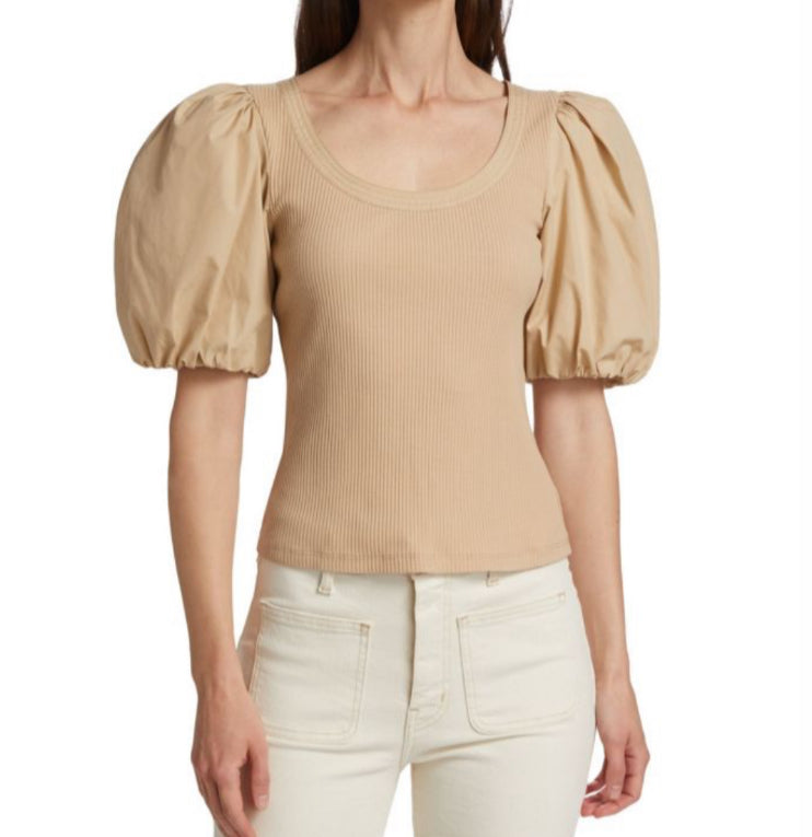 Derek Lam 10 Crosby Willa Knit Balloon Sleeve Top - Khaki