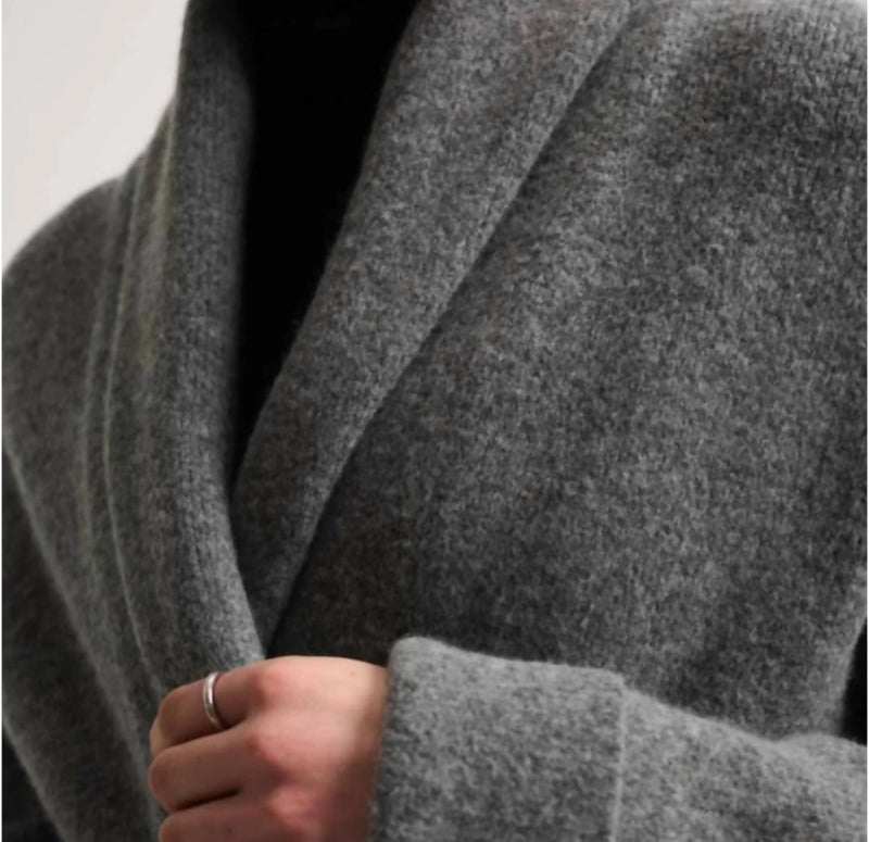 White + Warren Brushed Lofty Blend Shawl Collar Coat - Grey