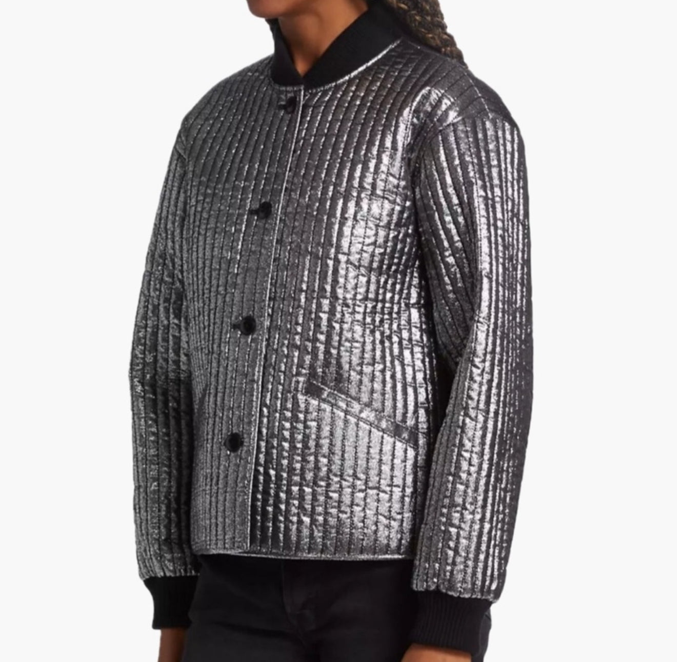 The Great. Quilted Metallic Bomber Jacket
