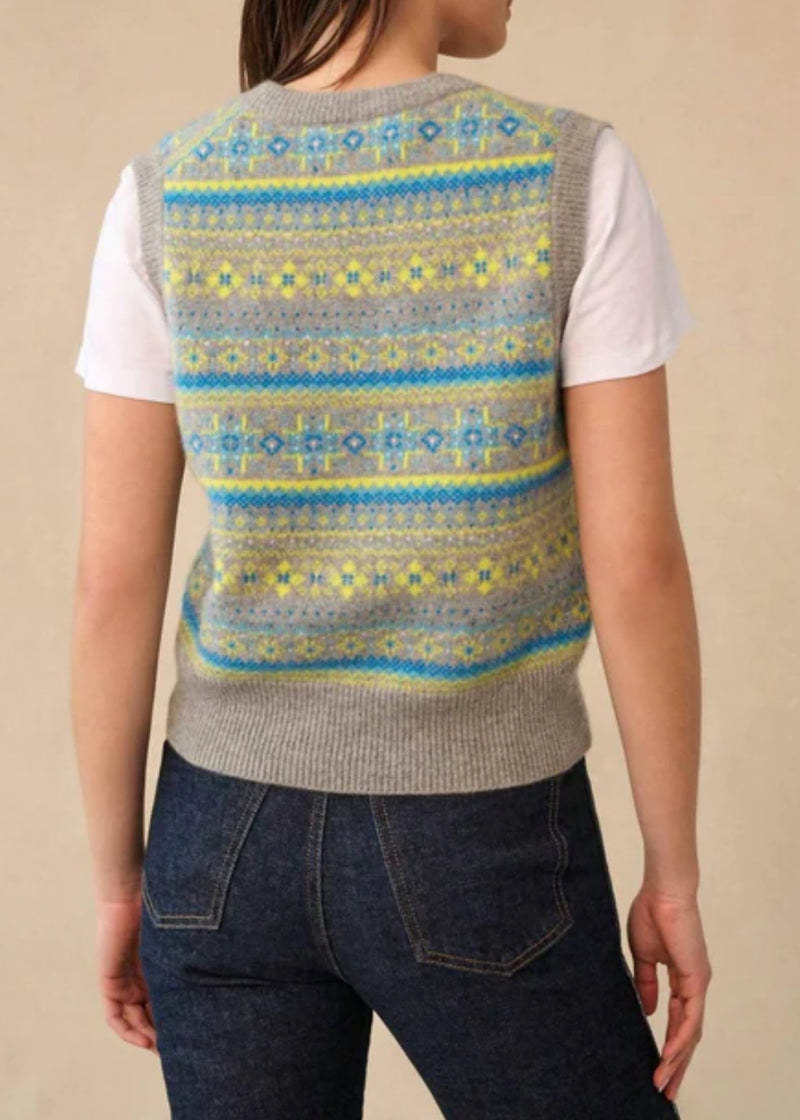 White + Warren Fairisle Cashmere Vest - Lime