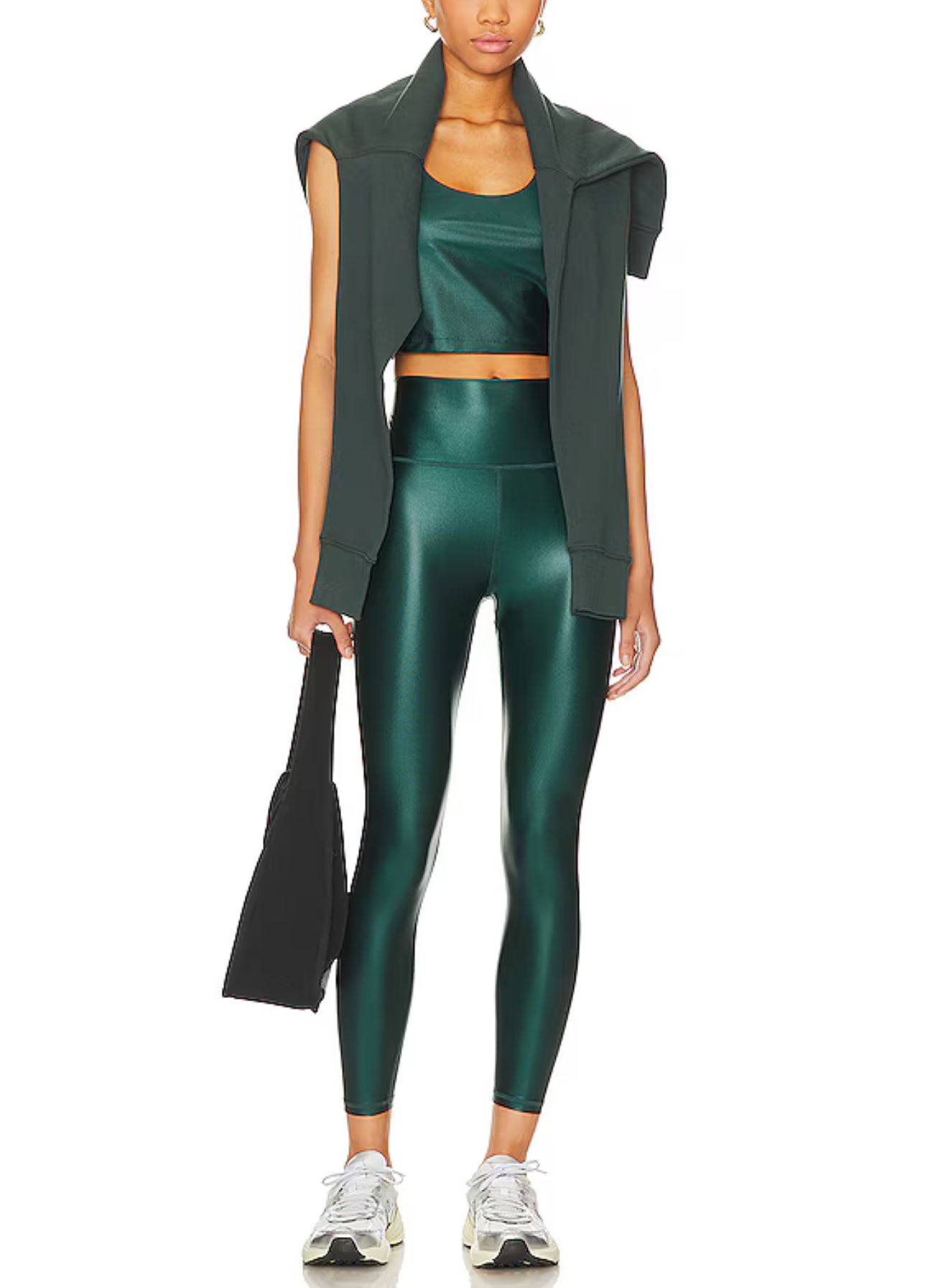 Spiritual Gangster Indie Wet Look Crop Tank - Deep Forest