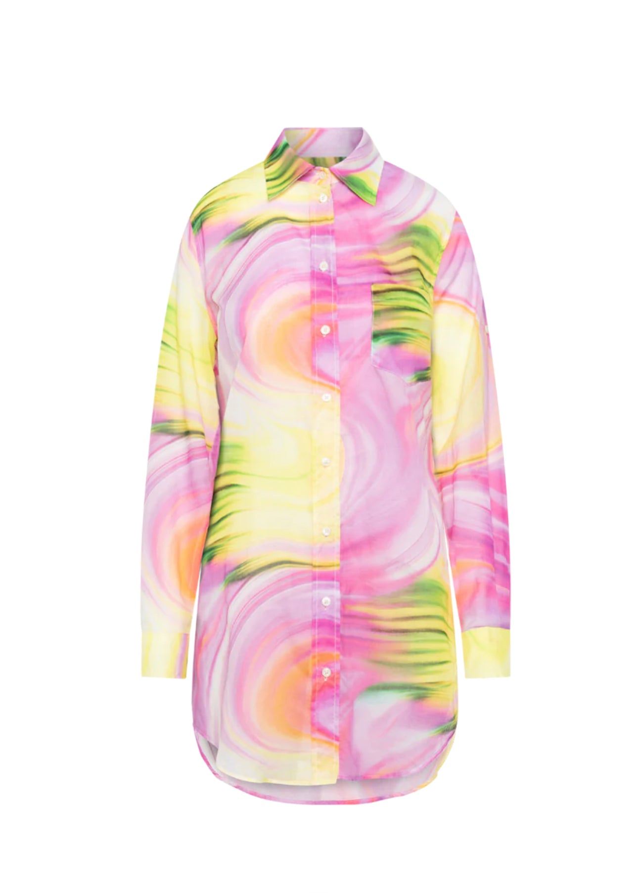 0039 ITALY Taya Blouse - Pink/Yellow Wavy Voile Print