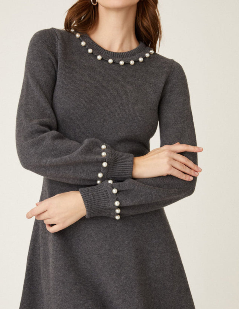 Shoshanna Charity Faux Pearl-Trim Mini Sweater Dress  - Heather