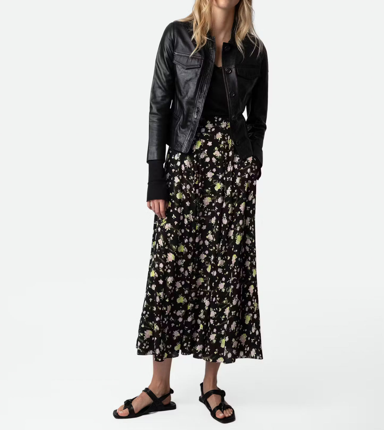 Zadig & Voltaire Joyo Soft Crinkle Roses Skirt - Black