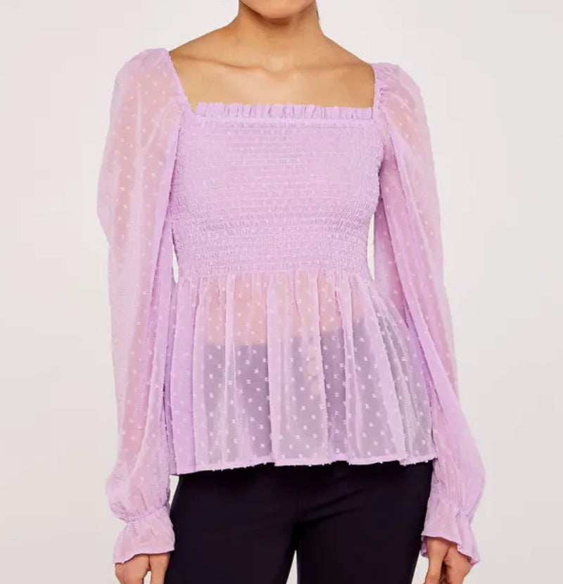 APRICOT Dobby Smock Ruffle Top - Lilac