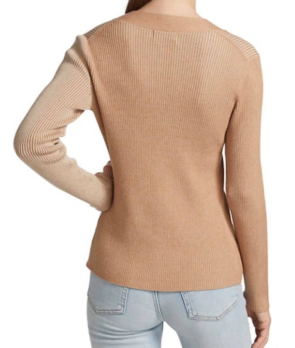 Naadam Ribbed Reversible Twist Front Top - Oatmeal Combo