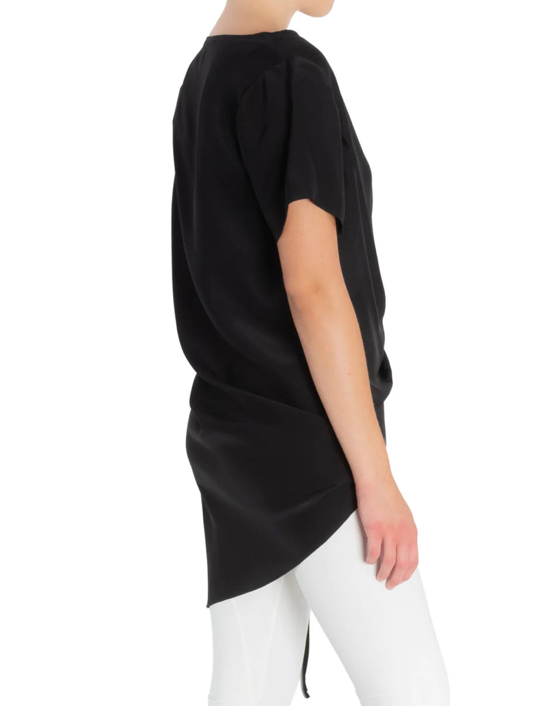 Elaine Kim Silk Torry Long Tee W/ Drawstrings - Black