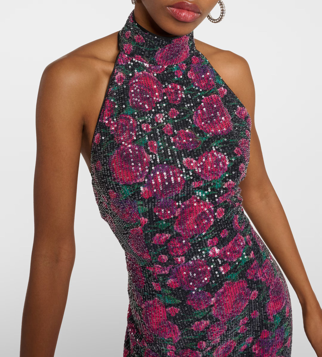 Rotate Birger Christensen Sequin Embellished Floral Halter-Neck Dress - Bold Rose Tap Shoe