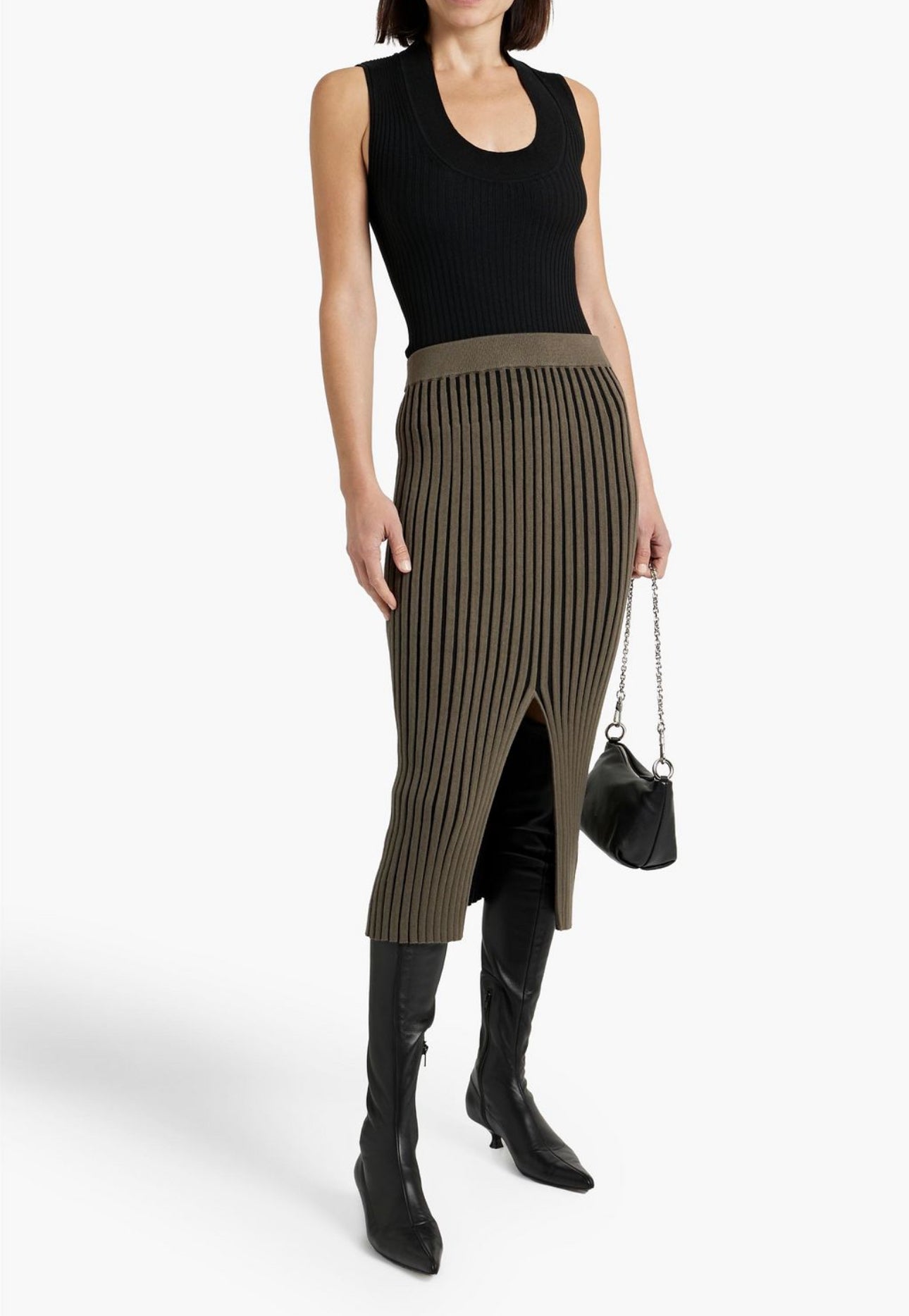 Naadam Front Slit Ribbed Midi Skirt