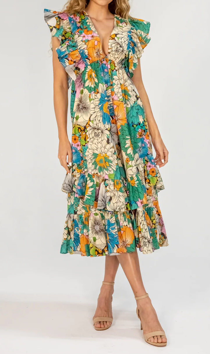 Lavender Brown Audrey Maxi Dress - Jade Multi