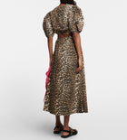 GANNI Printed Cotton Zipper Blouse - Big Leopard Almond Milk
