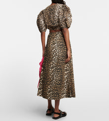 GANNI Printed Cotton Zipper Blouse - Big Leopard Almond Milk