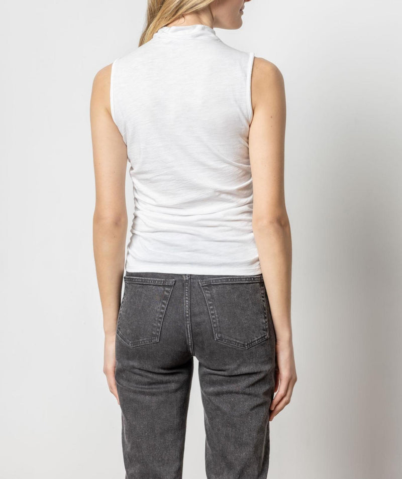 LILLA|P Shirred Mock Neck Tank - White