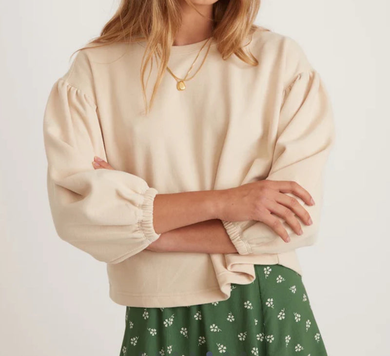 Marine Layer Jace Puff Sleeve Sweatshirt - Antique White