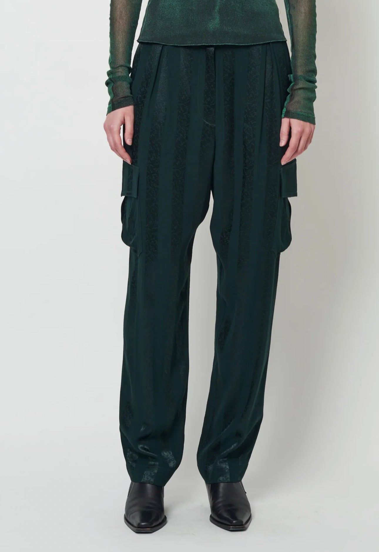 Raquel Allegra Satin Stripe Pine Carly Pant