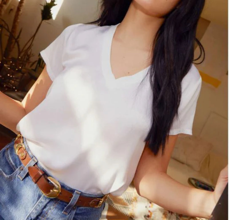 Nation Ltd June Sateen V-Neck - White