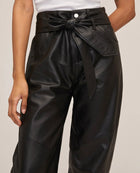 Marissa Webb Stevie Belted Leather Barrel Leg Pants - Black