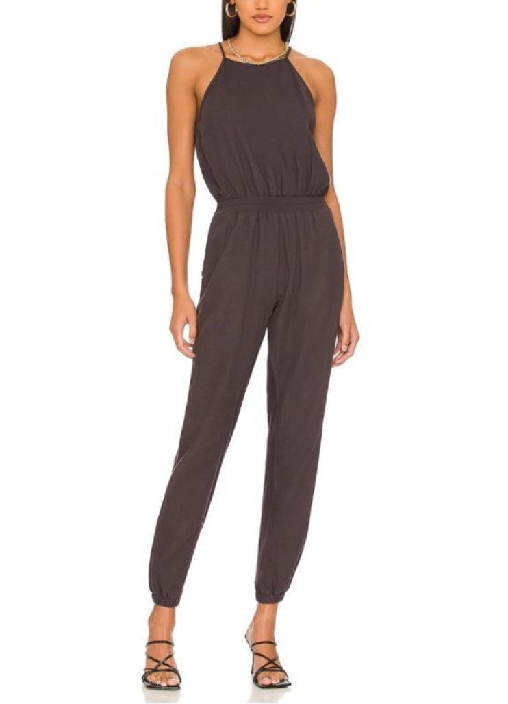 Monrow Woven Mix Jumpsuit - Faded Black