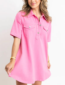 Karlie Clothes Denim Pocket Swing Shirt Dress - Pink