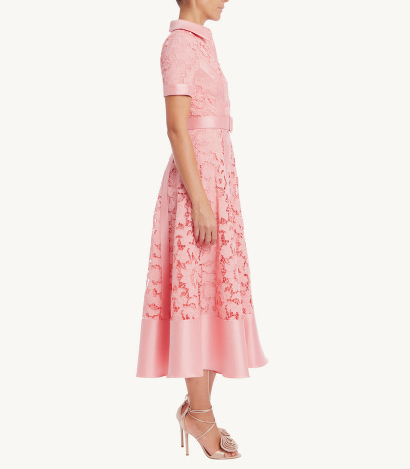 Badgley Mischka Collection Short Sleeve A-Line Shirt Dress - Peony
