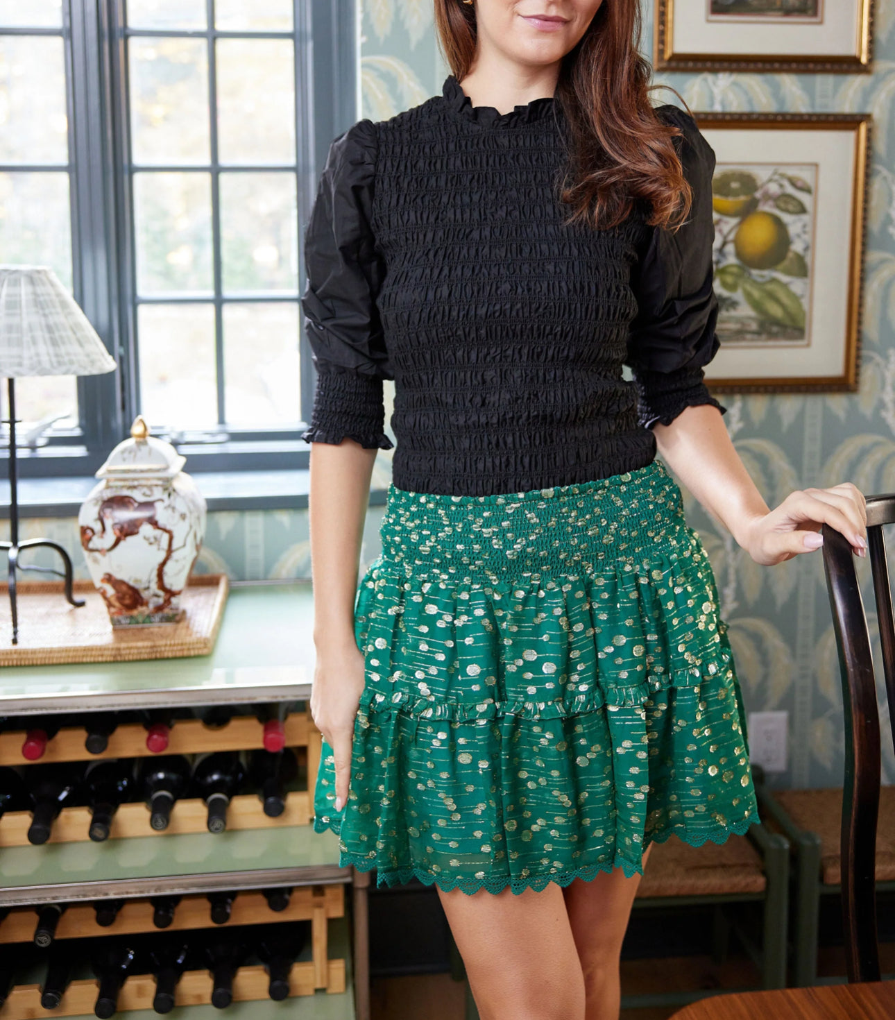 Sail To Sable Hunter Green Smocked Waist Mini Skirt