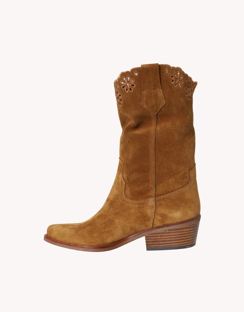 Penelope Chilvers Jesse Broderie Suede Cowboy Boot