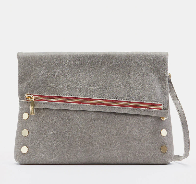 Hammitt VIP LRG Oversized Crossbody Clutch Pewter/Brushed Gold/Red Zip