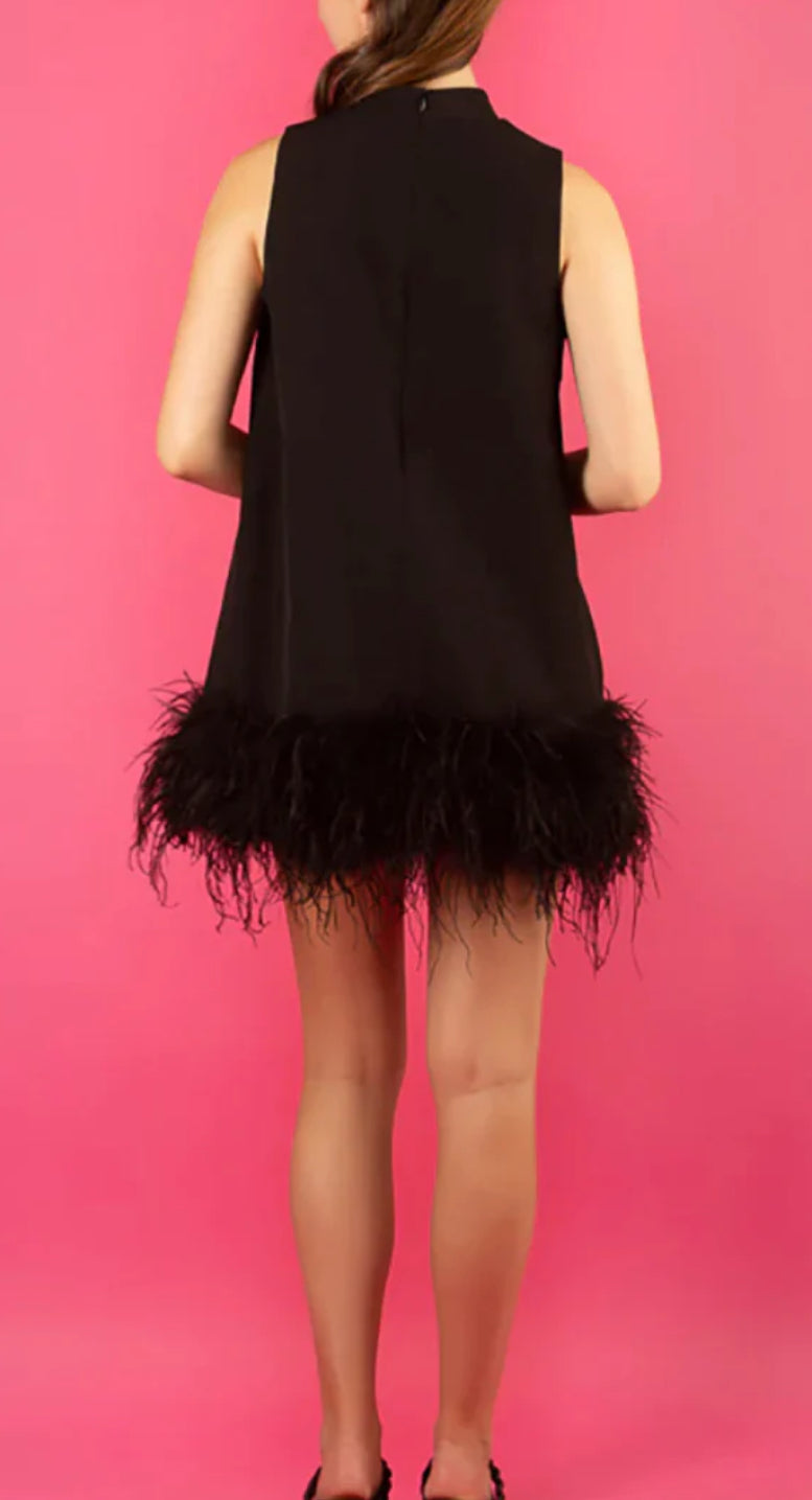 Jessie Liu Sleeveless Dress with Feathers - Black