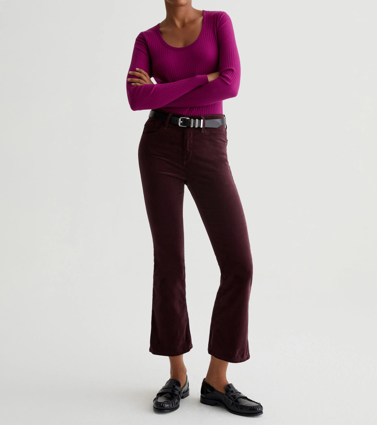 AG Jeans Velvet High Rise Farrah Boot Crop - Pinot Noir